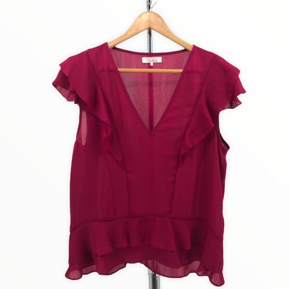Parker Ruffle Flutter Sleeve V Neck Blouse Top size Small - Picture 3 of 12